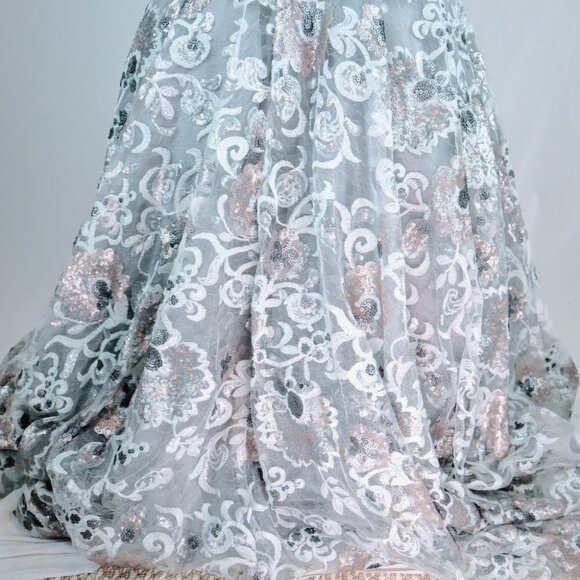 NWT Tiffany Designs Silver Floral Sequin Formal Gown $665 - Picture 10 of 12